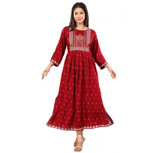 Generic Women's Casual Viscose Rayon 3-4th Sleeve Nayra Cut Kurti (Red) - Noble Nook