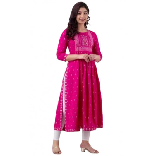 Generic Women's Casual Viscose Rayon 3-4th Sleeve Nayra Cut Kurti (Pink) - Noble Nook