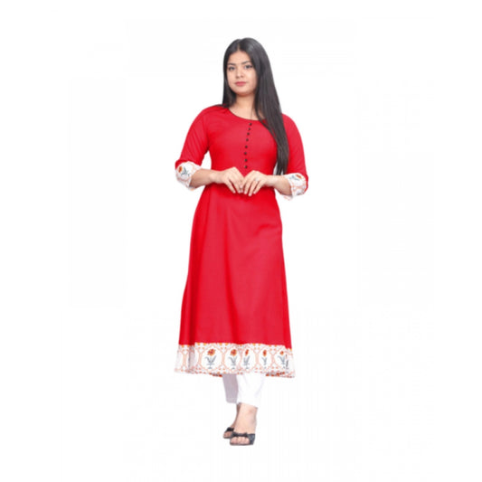 Generic Women's Casual Viscose Rayon 3-4th Sleeve Kurti (Red) - Noble Nook