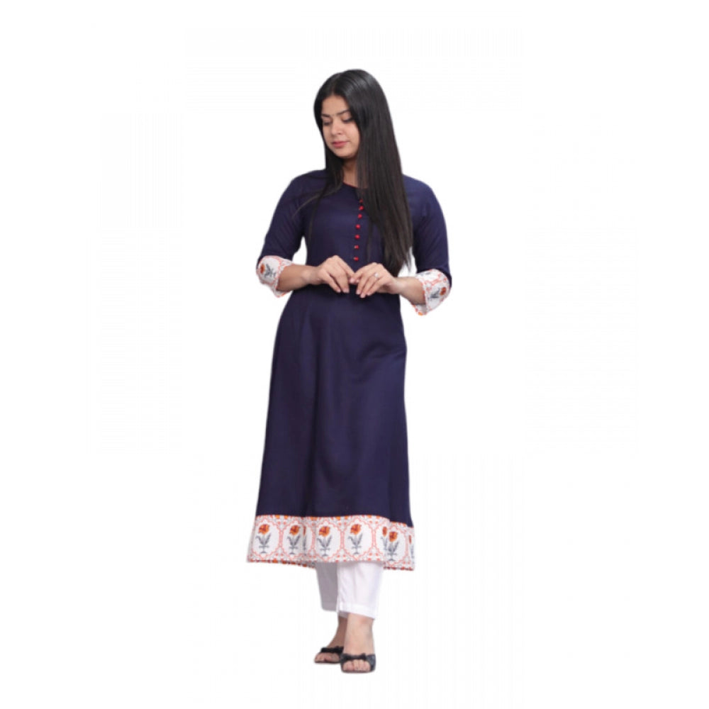 Generic Women's Casual Viscose Rayon 3-4th Sleeve Kurti (Navy Blue) - Noble Nook