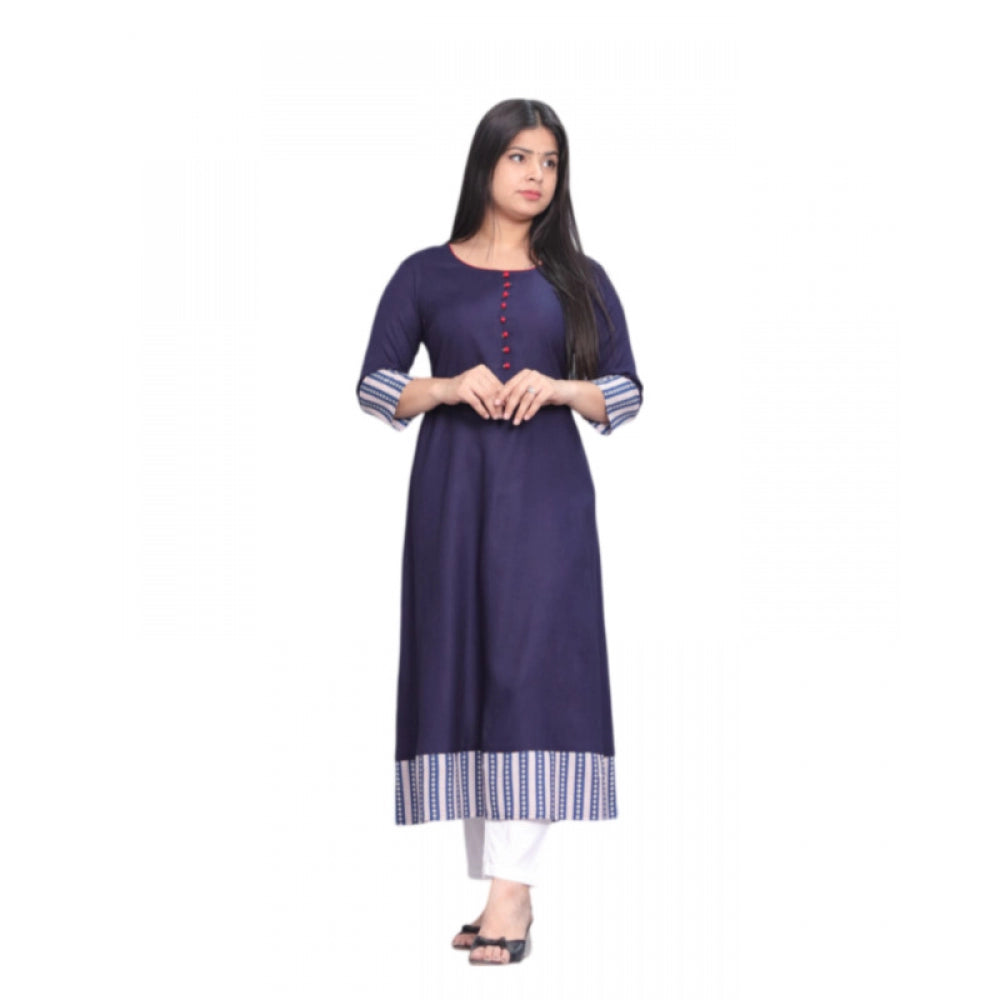 Generic Women's Casual Viscose Rayon 3-4th Sleeve Kurti (Navy Blue) - Noble Nook