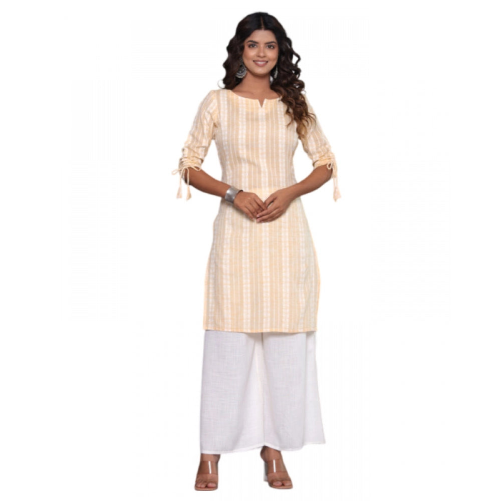 Generic Women's Casual Cotton Blend 3-4th Sleeve Straight Kurti (Yellow) - Noble Nook