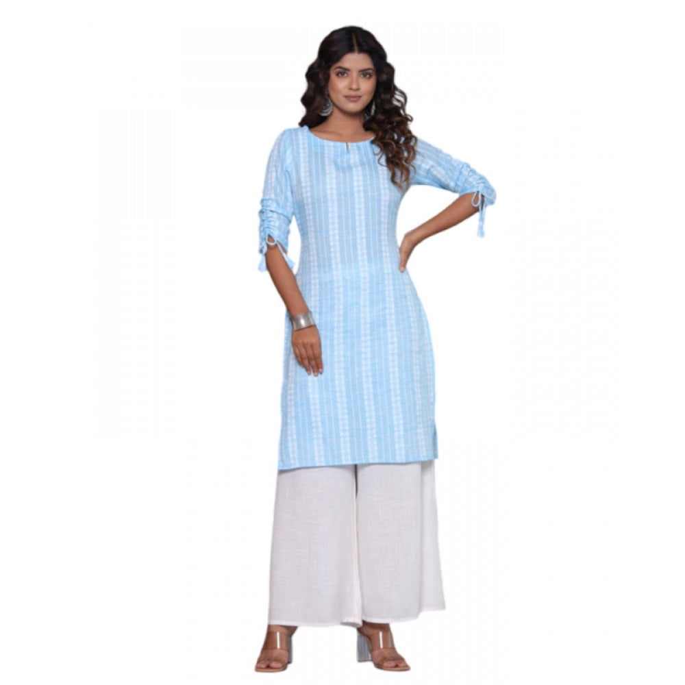 Generic Women's Casual Cotton Blend 3-4th Sleeve Straight Kurti (Aqua Blue) - Noble Nook