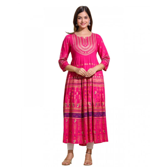 Generic Women's Casual Viscose Rayon 3-4th Sleeve Kurti (Pink) - Noble Nook