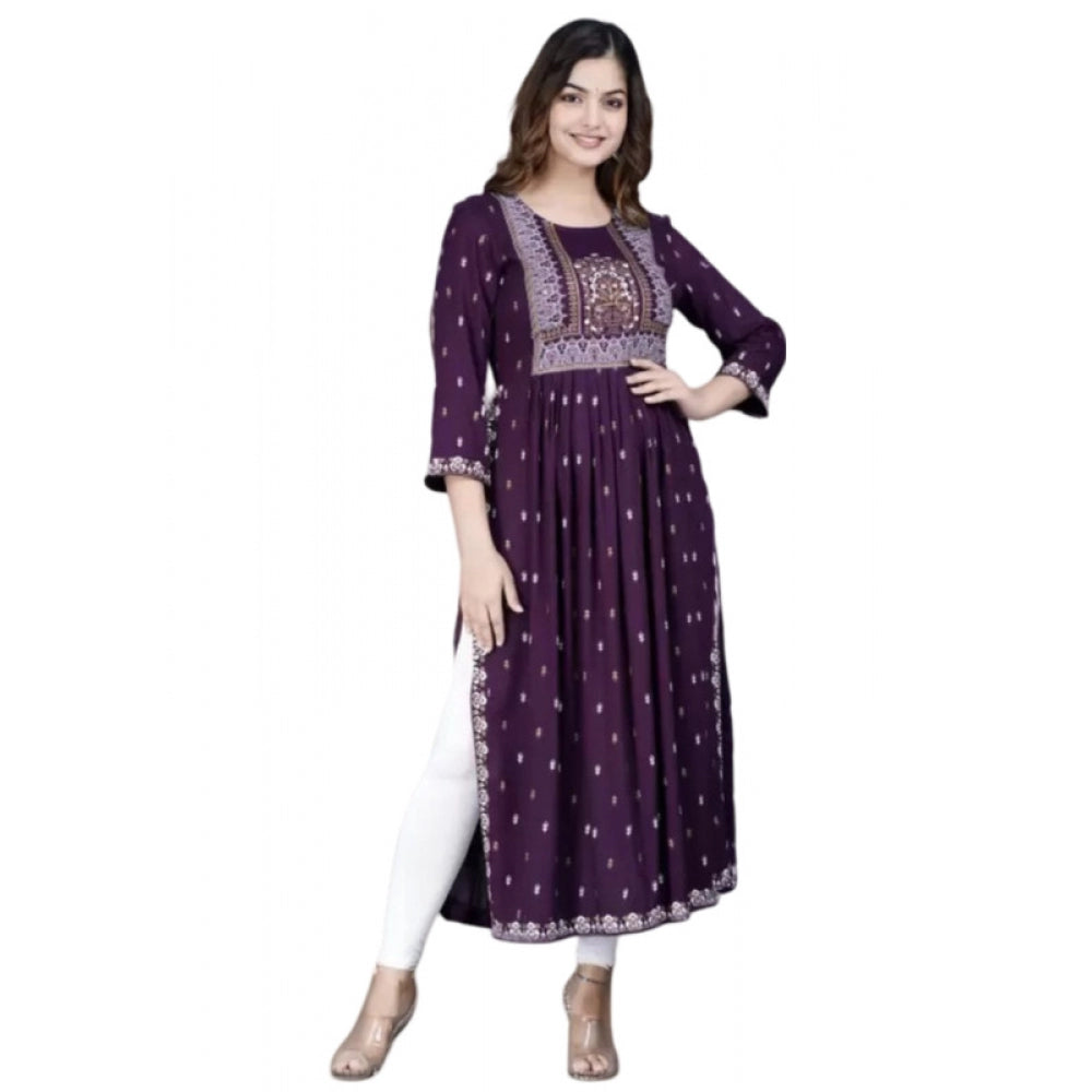 Generic Women's Casual Viscose Rayon 3-4th Sleeve Nayra Cut Kurti (Purple) - Noble Nook