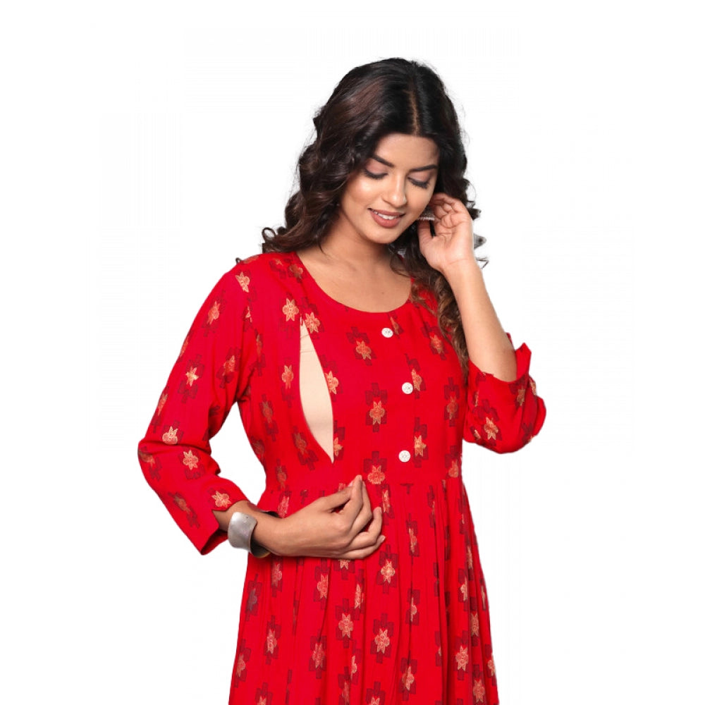 Generic Women's Casual Viscose Rayon 3-4th Sleeve Maternity Kurti (Red) - Noble Nook