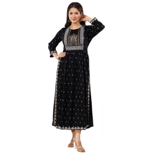 Generic Women's Casual Viscose Rayon 3-4th Sleeve Nayra Cut Kurti (Black) - Noble Nook