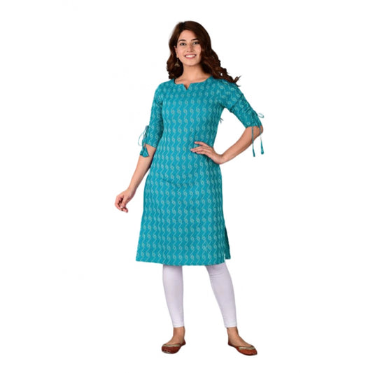 Generic Women's Casual Cotton 3-4th Sleeve Kurti (Aqua Blue) - Noble Nook