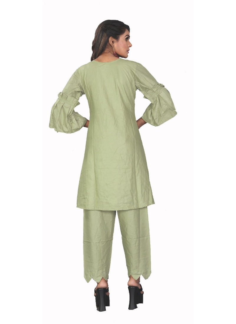 Generic Women's Rayon Short Sleeves Kurta Sets(Green) - Noble Nook