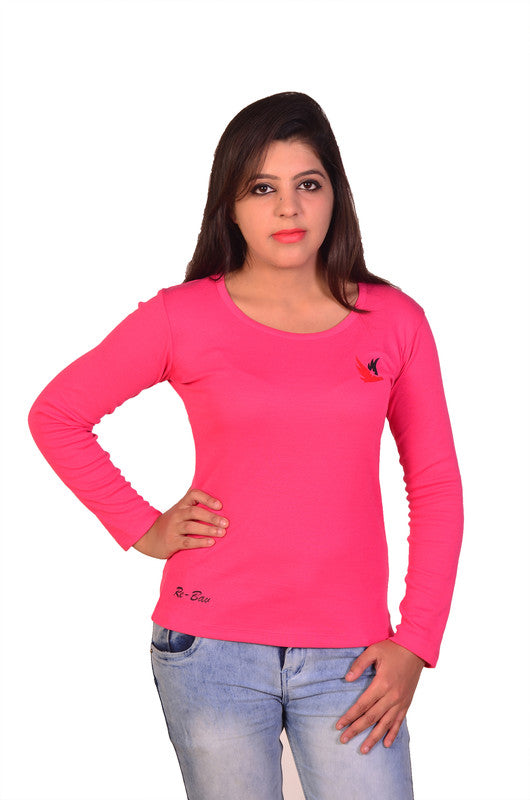 Women's Solid Full Sleeve T-Shirt Top Casual Wear - Noble Nook